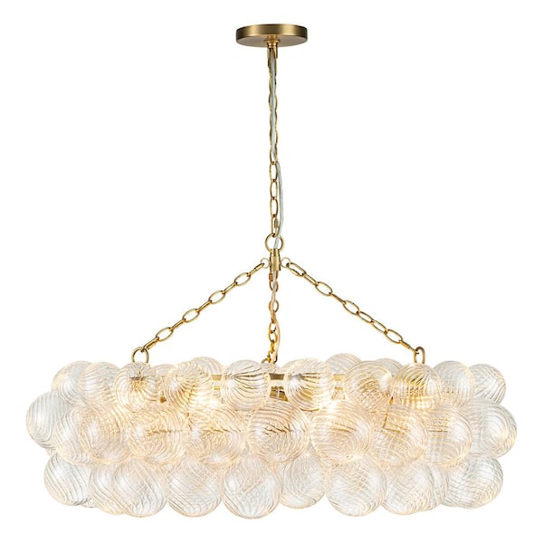 HUOKU Neuvy 32.7 in. W 8-Light Brass Cluster Chandelier with Swirled Glass Shades for Staircase and Living Room