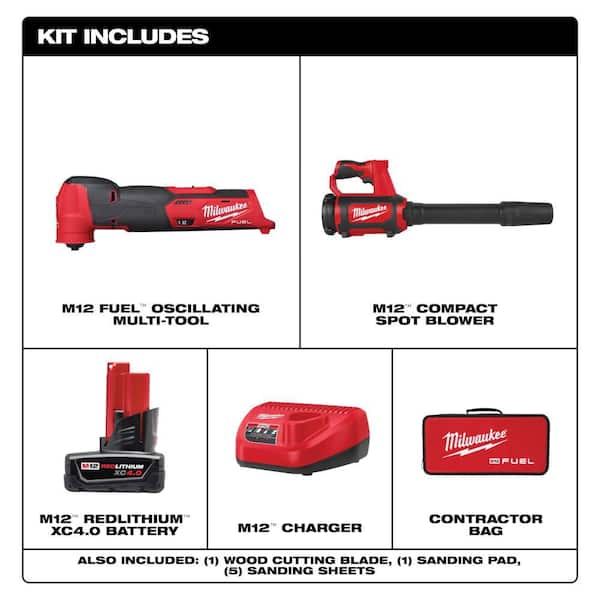 M12 FUEL 12V Lithium-Ion Cordless Oscillating Multi-Tool Kit w/ 4.0 Ah Battery, Charger, Accessories, Bag & Spot Blower