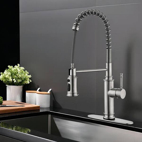 Single Handle Pull Down Sprayer Kitchen Faucet with Touch Sensor in Brushed  Nickel