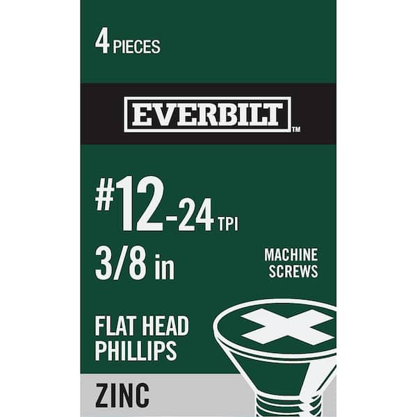 Everbilt #12-24 x 3/8 in. Zinc Plated Phillips Flat Head Machine Screw (4-Pack)