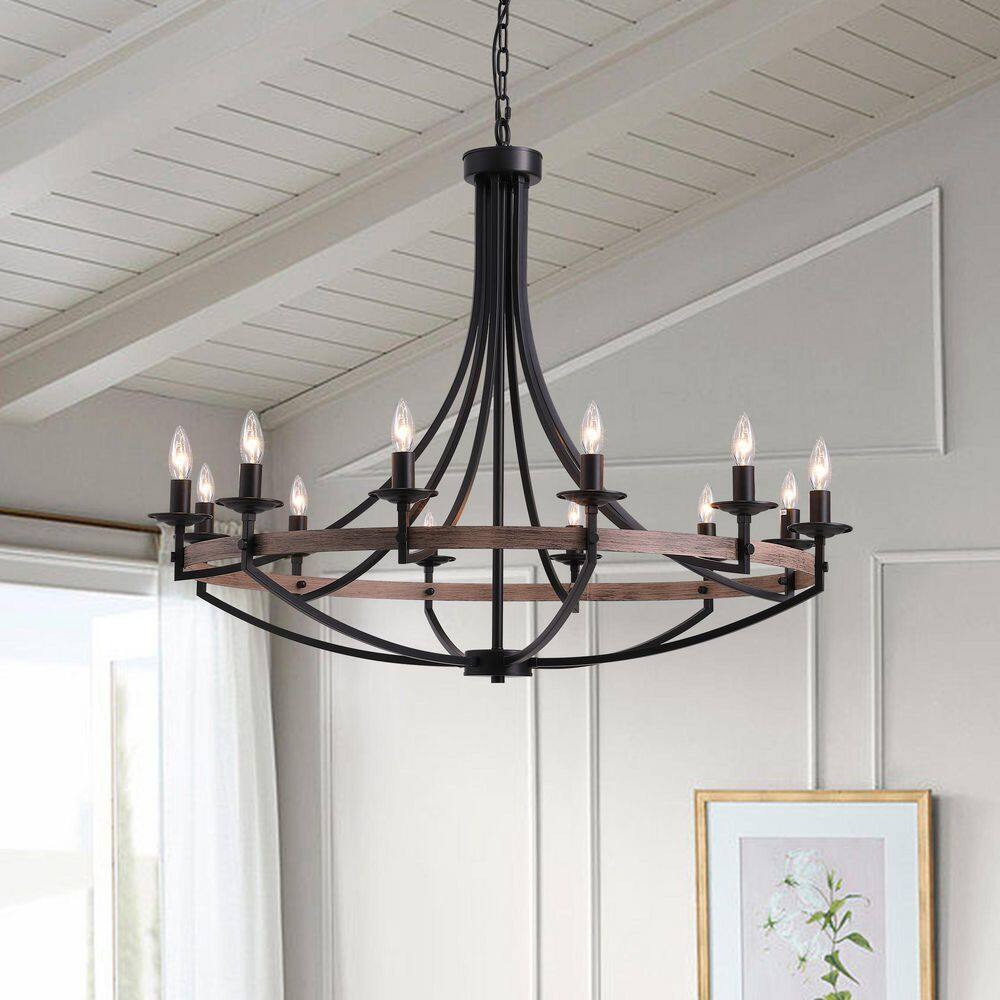 41 in. 12-Light Black Framhouse Chandelier for Foyer Dining Room price history on PriceWatchPro