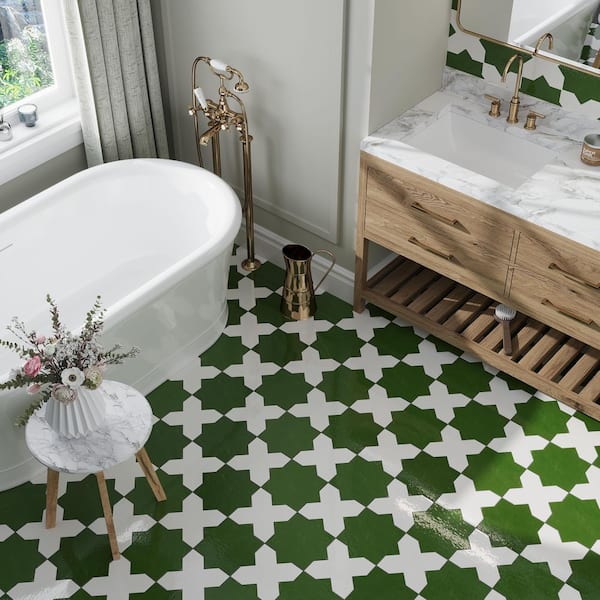 Terralis 7 in. x 7 in. Glossy Pearl White Porcelain Cross Wall and Floor Tile (5.6 sq. ft./case)-16 Pack