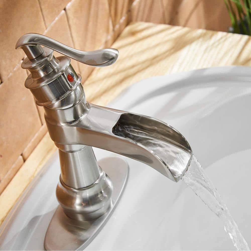 Brushed Nickel Single-Handle Waterfall Bathroom Faucet