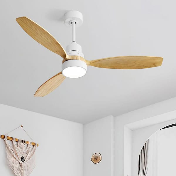 52 in. Smart White Solid Wood White Blades Downrod Mount Standard Ceiling Fan with 3-Color Dimmable Light and 3-Downrods
