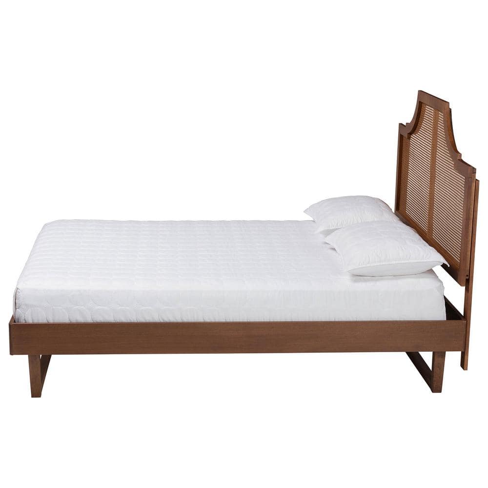 Francine Mid-Century Modern King Bed with Woven Rattan Headboard
