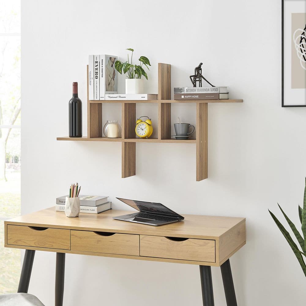 Chestnut Wood Floating Cantilever Cubby Wall Shelf
