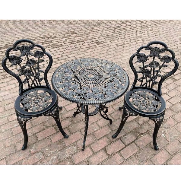 Unbranded Antique Copper 3-Piece Anti-Rust Cast Aluminum Outdoor Bistro Set for Park Yard Front Porch