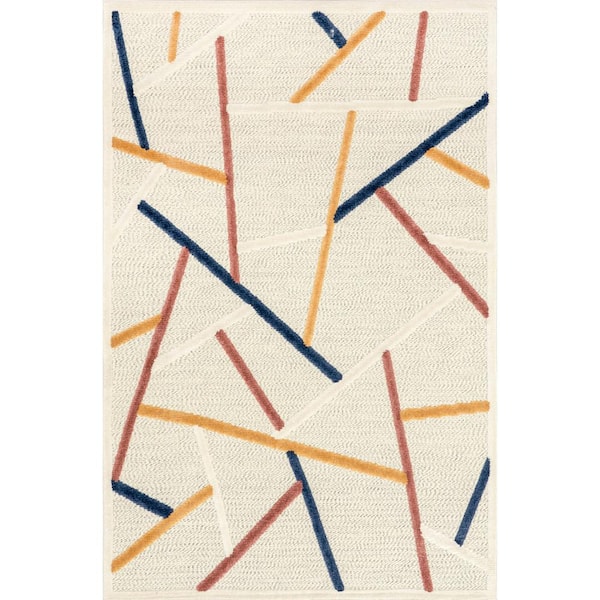 nuLOOM Kiandra Colorful Bars Indoor/Outdoor Beige 5 ft. x 7 ft. 6 in. Area Rug