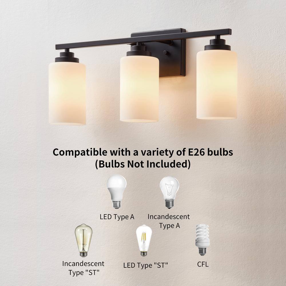 Black 3-Light Dimmable Cylinder Vanity Light with Frosted Glass