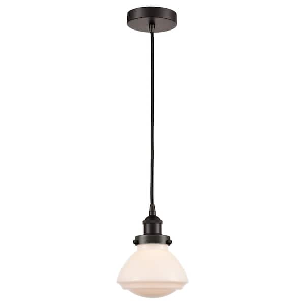 Innovations Olean 60-Watt 1-Light Oil Rubbed Bronze Standard Mini Pendant Light with Painted Glass Shade, No Bulbs Included