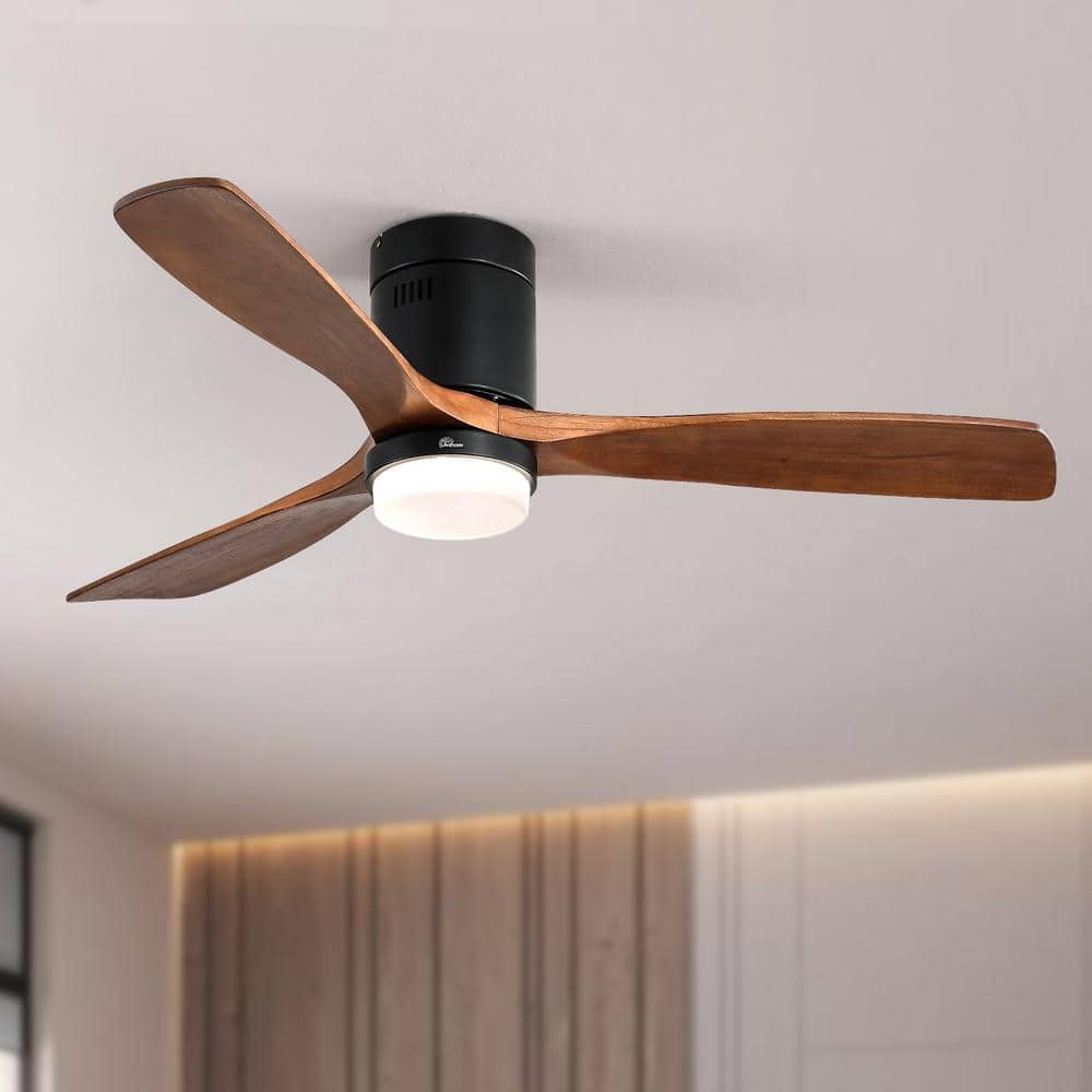 52 in. Smart Indoor Walnut Ceiling Fan with Light and Remote Control Revers