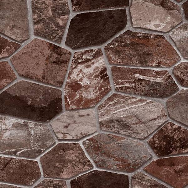 Dundee Deco Falkirk Ophia Stone Dark, Light Brown Vinyl Peelable Roll (Covers 57 sq. ft.)