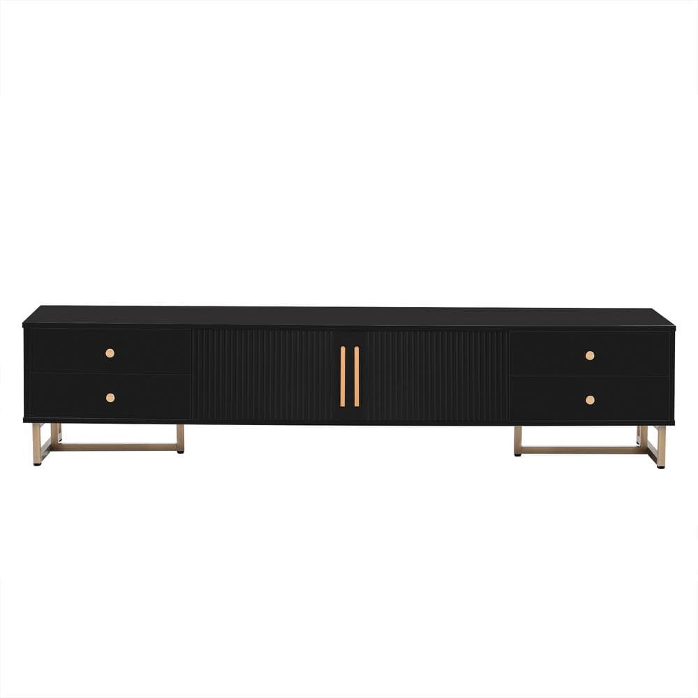 71 in. W x 15.7 in. D x 16 in. H Black Linen Cabinet TV Stand with 4 Drawer