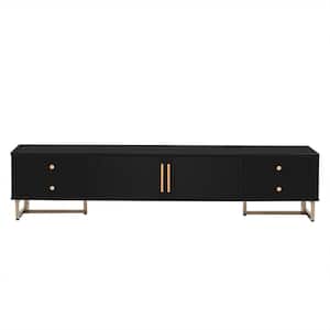 71 in. W x 15.7 in. D x 16 in. H Black Linen Cabinet TV Stand with 4 Drawers for Living Room