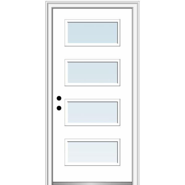MMI DOOR Celeste 32 in. x 80 in. Right-Hand Inswing 4-Lite Clear Low-E Primed Fiberglass Prehung Front Door on 4-9/16 in. Frame