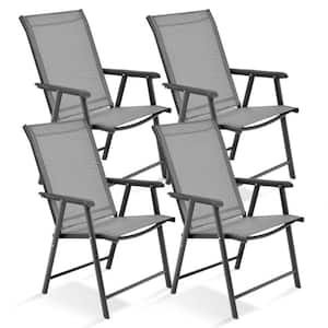 Patio Folding Chairs Dining Chairs Outdoor Portable Sling w/Armrest for Camping, Beach, Garden, Pool (Set of 4) (4-Pack)