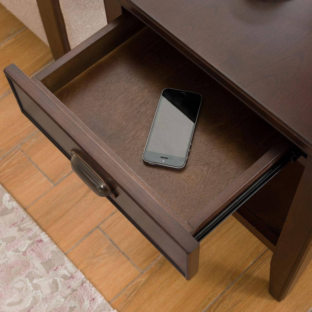 Laurent Chocolate Cherry Solid Wood End Table with Drawer and Shelf