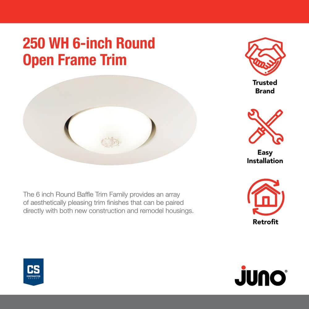 White Aluminum 6-Inch Open Recessed Trim Light