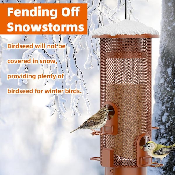 Reddish Brown Metal Tube Feeder Squirrel Proof Hanging Weatherproof Bird Feeder for Outdoors