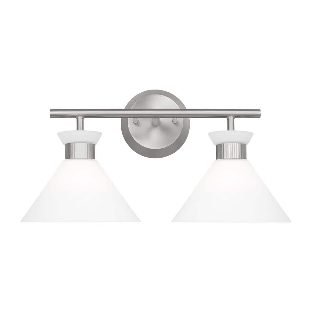 Belcarra Brushed Steel 2-Light Wall Sconce with Etched Glass Shade