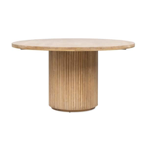 Jennifer Taylor Charlotte Bleached Blonde Solid Rubberwood 55 in. Round Fluted Wood Pedestal Dining Table for 6 Seats
