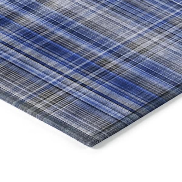 Navy Blue 5 ft. x 8 ft. Woven Plaid Rectangle Indoor/Outdoor Area Rug