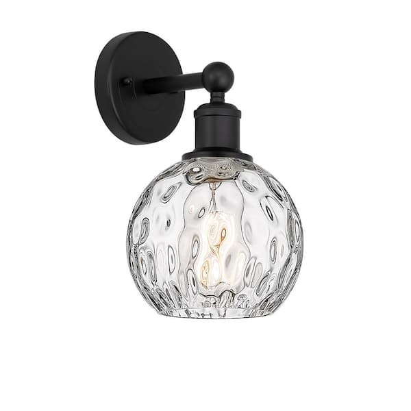 Athens Water Glass 1-Light Matte Black, Clear Water Glass Wall Sconce with Clear Glass Shade