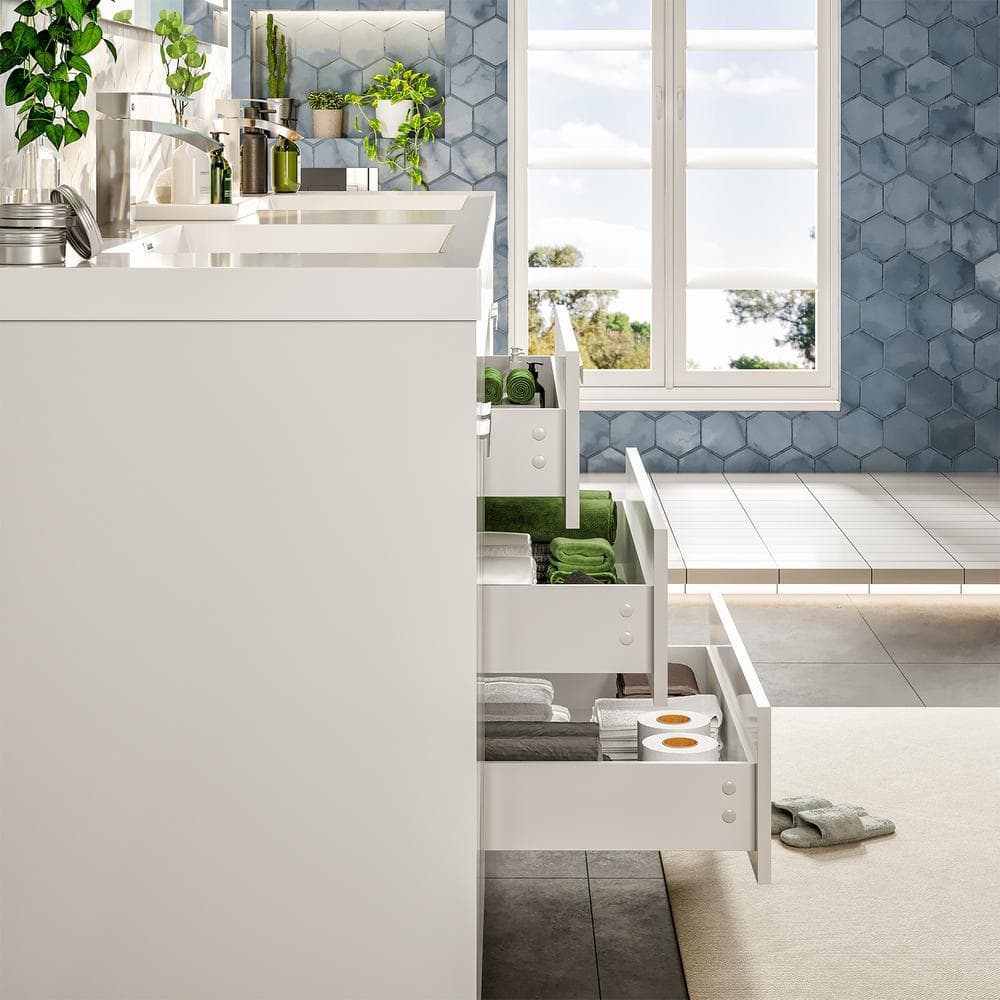 Eviva Lugano 84" White Double Sink Freestanding Bathroom Vanity