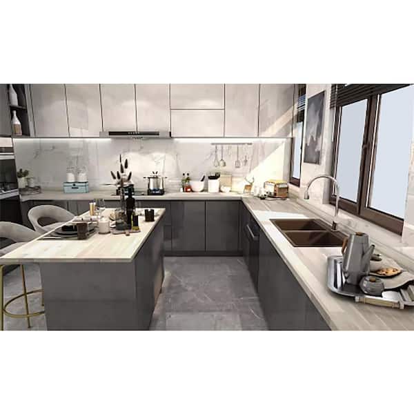 Interbuild 6.2 ft. L x 36 in. D, Acacia Butcher Block Island Countertop, Finished in Organic White with Square Edge
