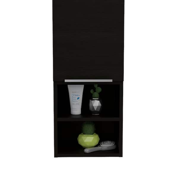 Unbranded 11.8 in. W x 32.1 in. H Rectangular Black Surface Mount Medicine Cabinet without Mirror with Open and Interior Shelves