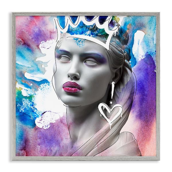 Stupell Industries Modern Crowned Woman by CAD Designs Gray Framed People Giclee Art Print 24 in. x 24 in.