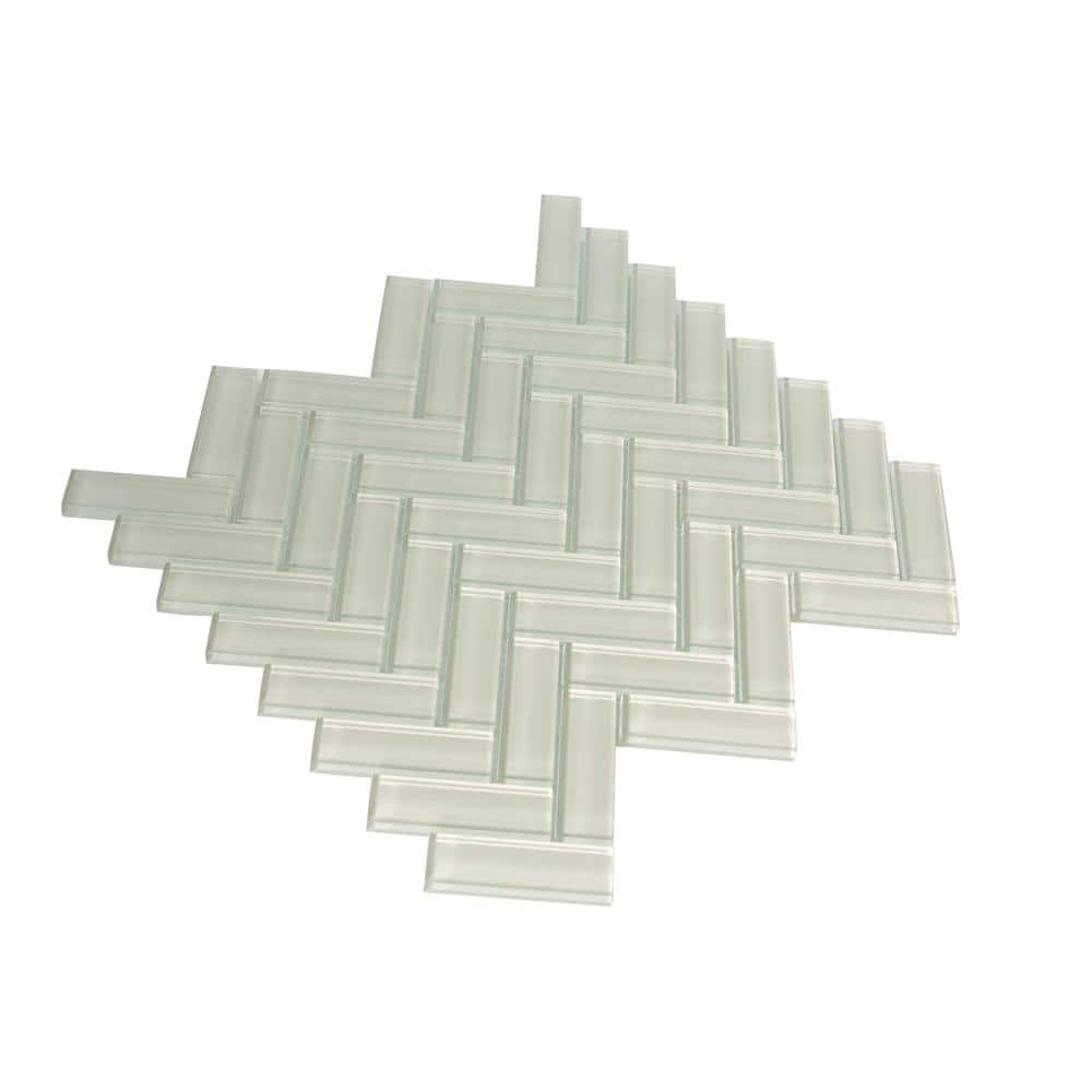 Beige Herringbone Polished Glass Mosaic Tile 11" x 12.6"