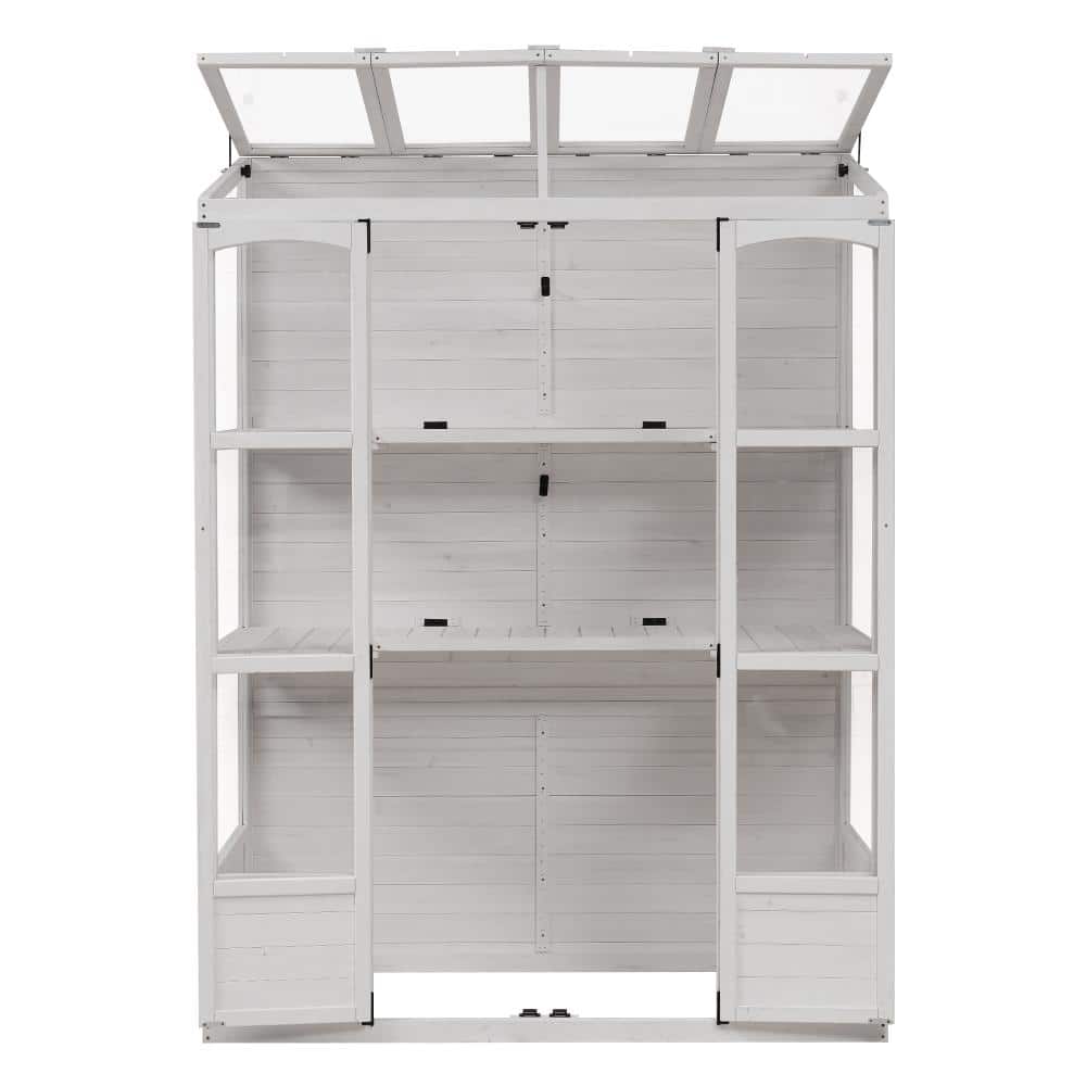 "78"" Fir Wood Outdoor Walk-In Greenhouse with 4 Skylights, Folding Shelves, Cold Frame Design,white" price history on PriceWatchPro