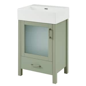 20 in. W x 15 in. D x 35 in. H Freestanding Bath Vanity in Green with White Ceramic Top