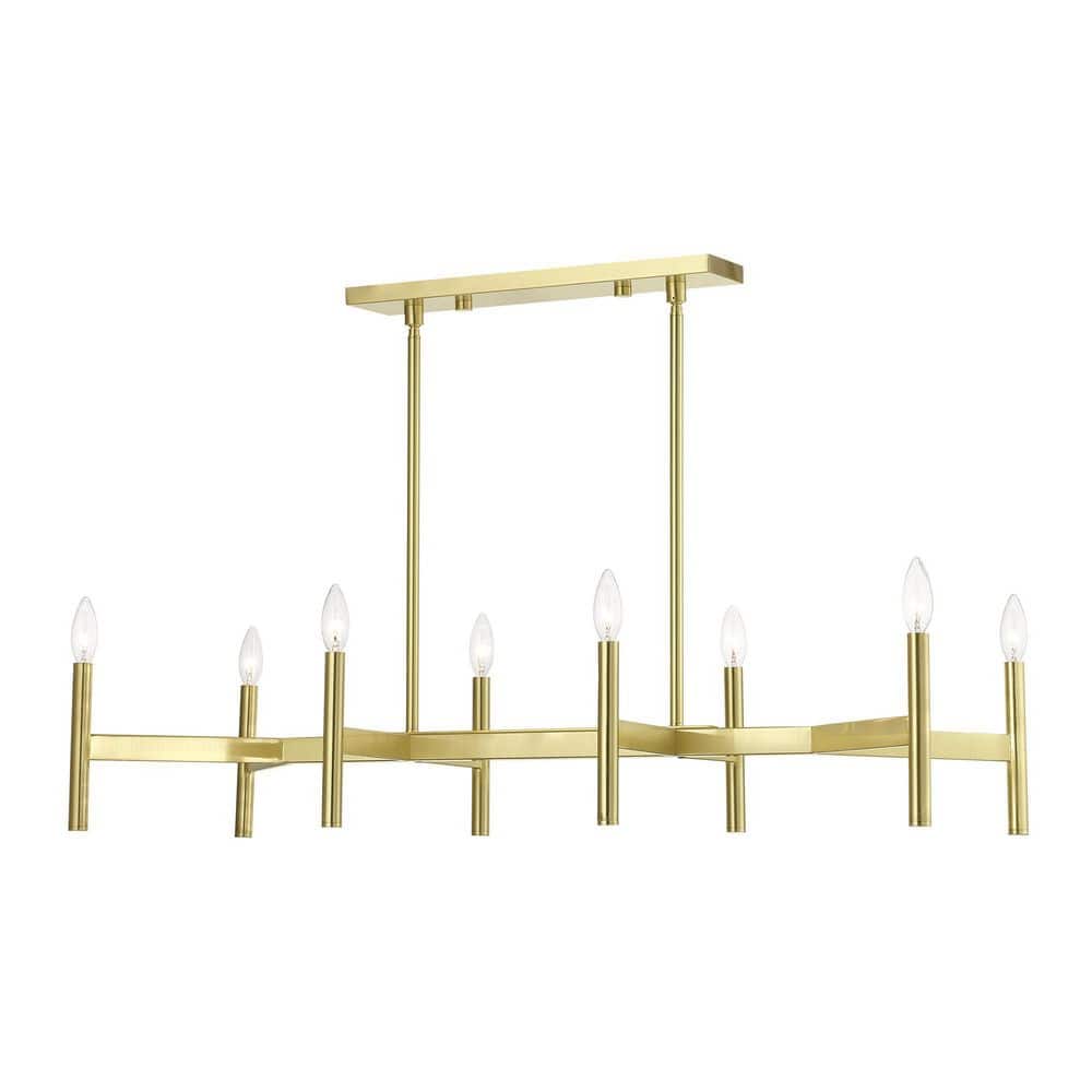 Copenhagen 8-Light Satin Brass Mid-Century Modern Linear Chandelier
