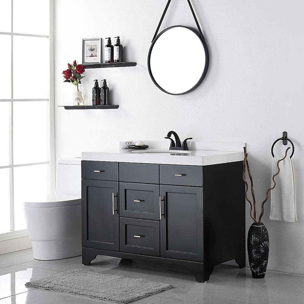 Matte Black Stainless Steel Centerset Bathroom Faucet with Drain