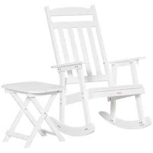 White Wood Outdoor Rocking Chair with Foldable Table for Patio, Backyard and Garden