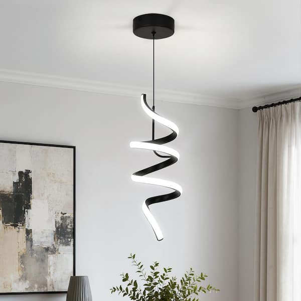 RayHome 1-Light Modern Black Pendant Light Integrated LED Fixture for Kitchen Living Room Entry Foyer