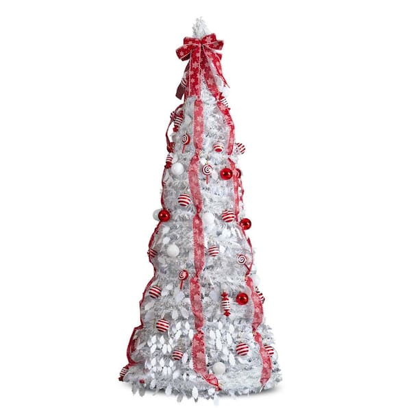 7 ft. Pre-lit LED Pop Up Artificial Christmas Tree with Red Ornaments