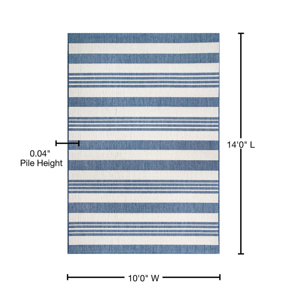Coastal Stripe Blue Synthetic 10' x 14' Reversible Area Rug