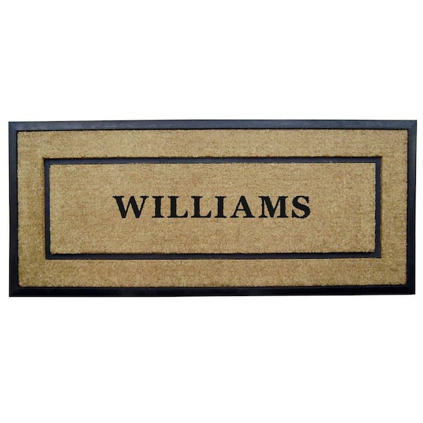 Heavy Duty Brown 24 in. x 57 in. Rubber Coir Single Picture Frame Monogrammed W Indoor Outdoor Door Mat