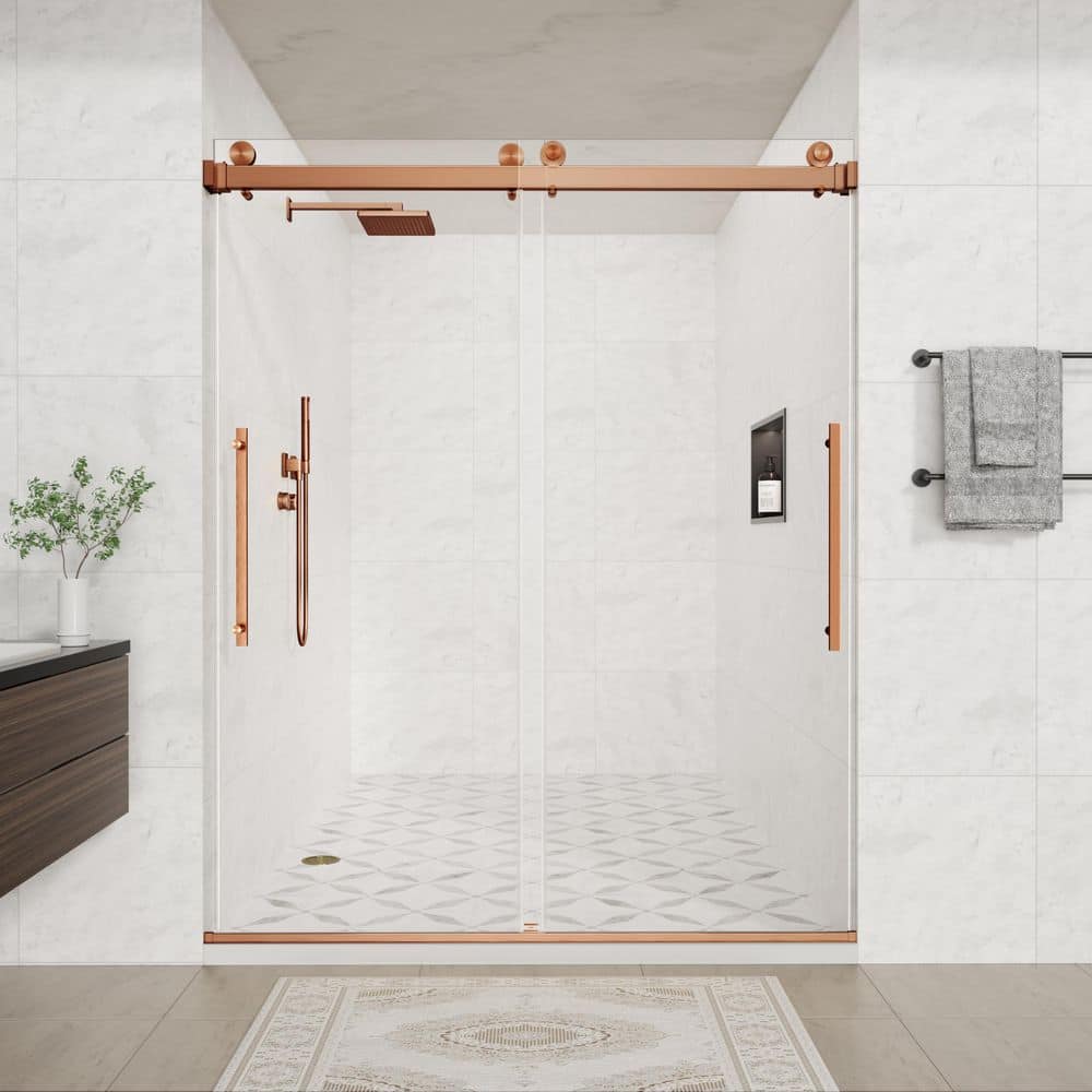 56 in. - 60 in. W x 76 in. H Double Sliding Frameless Shower Door in Oil Rubbed Bronze with Rain Tempered Glass price history on PriceWatchPro