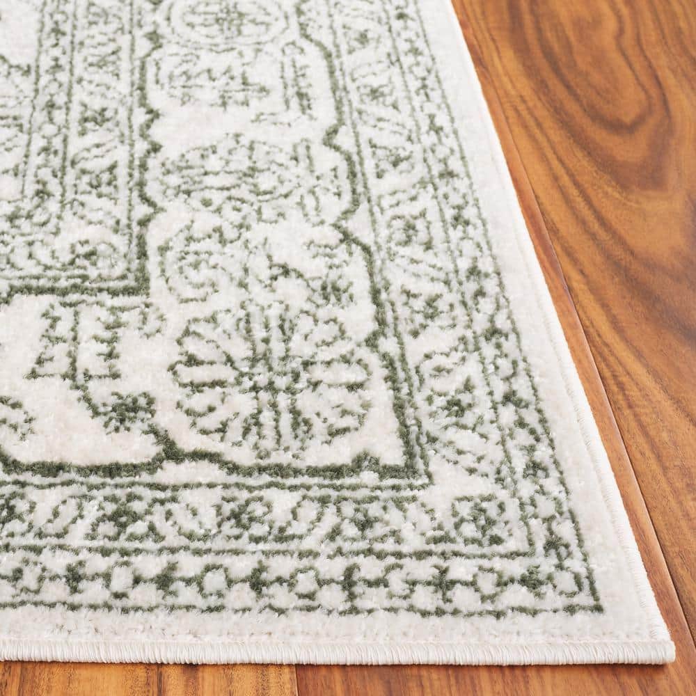 Ivory and Dark Green Synthetic Square Area Rug, 8' x 10'