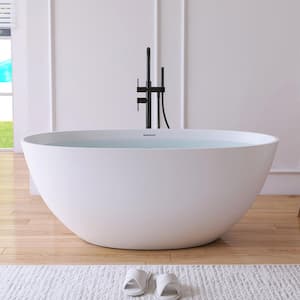 Eaton 55 in. x 29.5 in. Stone Resin Solid Surface Matte Flatbottom Freestanding Soaking Bathtub in White