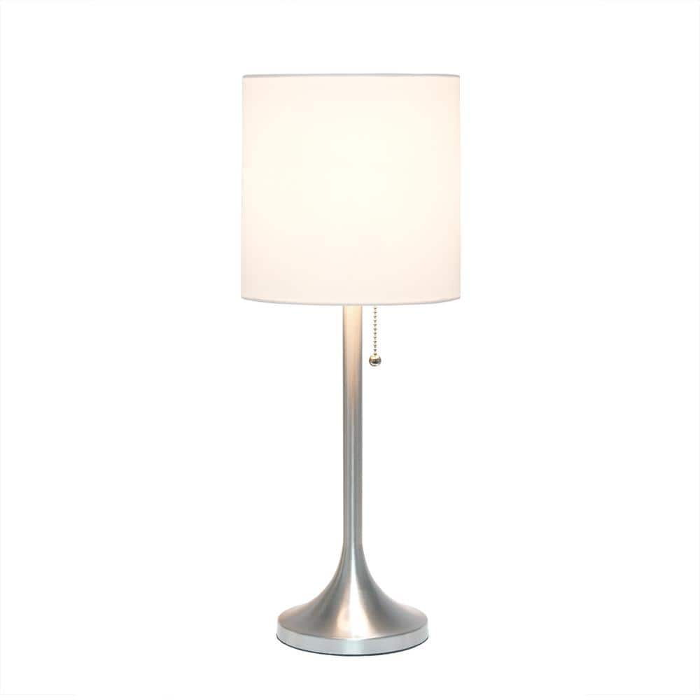 Brushed Nickel and White Tapered Table Lamp with Fabric Shade