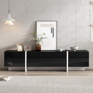 Contemporary Black TV Stand TV Console Fits TVs up to 80 in. with 3 Storage Drawers and 2 Shelves