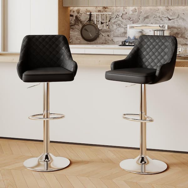 Black Modern Bar Chair with Back Adjustable Swivel Bar Stools Set of 2 Kitchen Island Bar Chair Counter Height