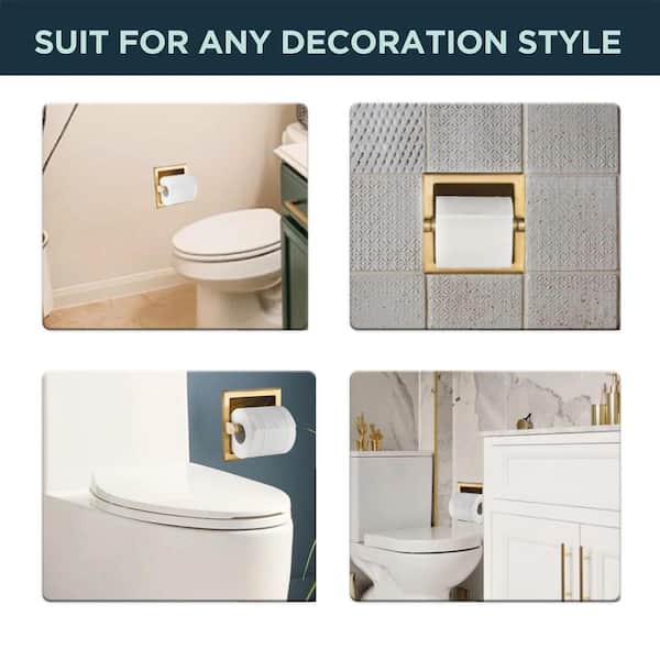 Bathroom Recessed Toilet Paper Holder Wall Mount Rear Mounting Bracket Included Gold in Bathroom
