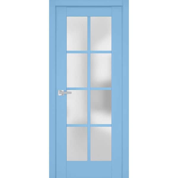 42 in. x 96 in. 1 Panel Aquamarine Finished Solid Wood Sliding Door with Hardware