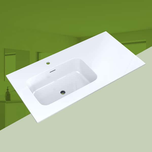 42 in. W x 22 in. D Rectangular Single Sink Bathroom Vanity Top White Solid Surface Resin Vanity Top in Glossy White